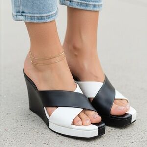Cecelia New York Wesley Wedge Black & White Size 8.5